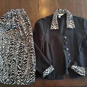 Black and Zebra Print Blazer and Skirt Set